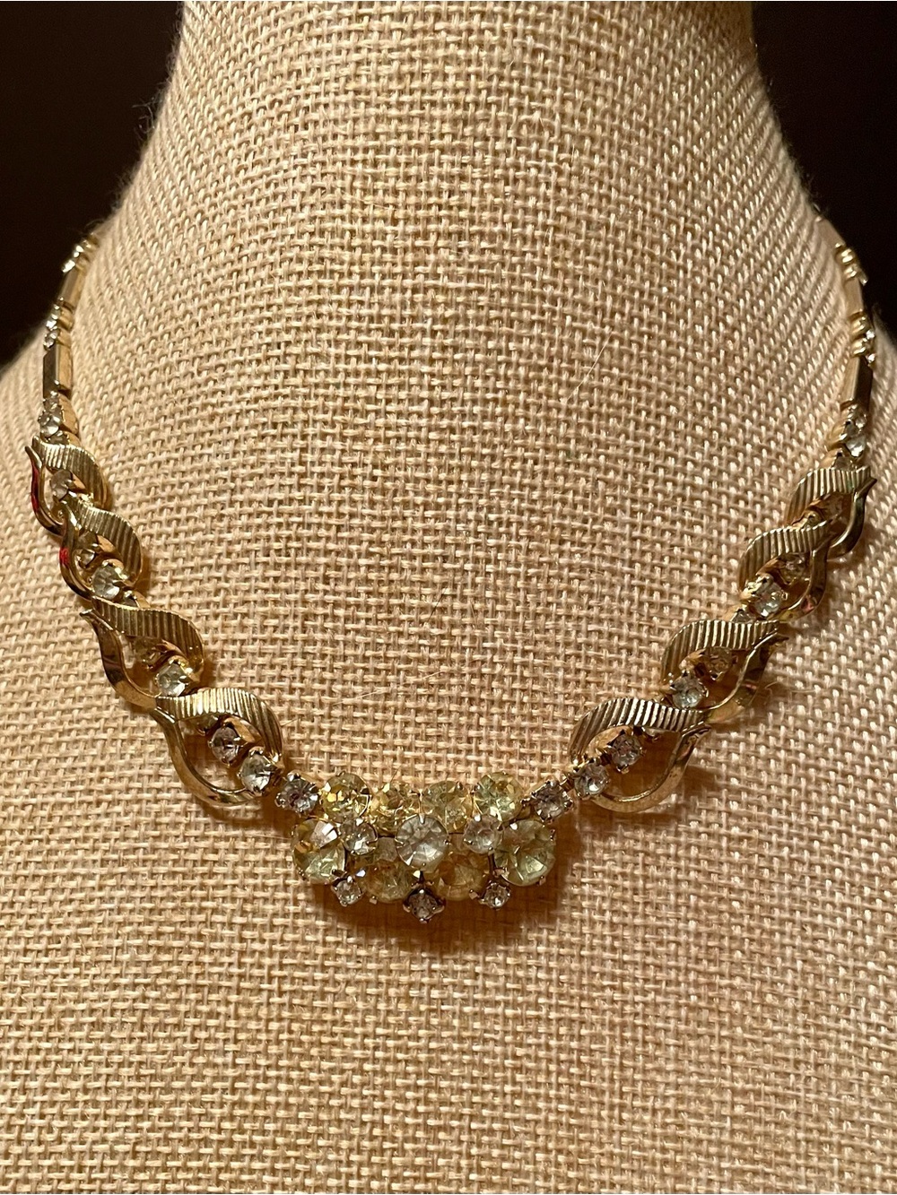 VTG 1961 Sarah Coventry Monte Carlo Rhinestone Choker Necklace Gold Tone